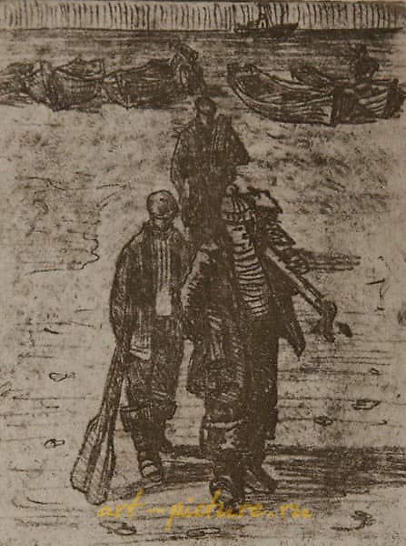 Fishermen. Fishing Days (from the series). Etching, aquatint. 14 × 11 cm.