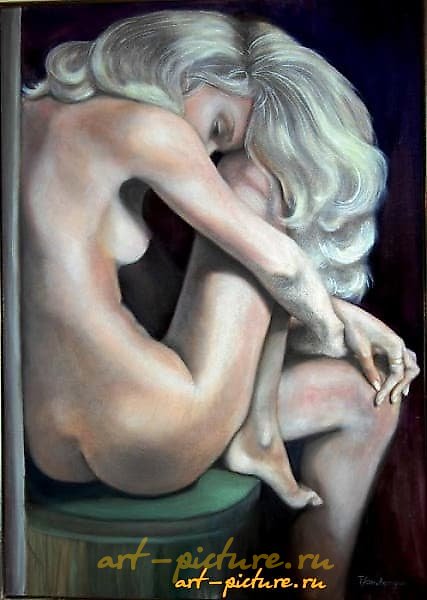 The translation of "Грусть масло, холст" into English is "Sadness oil, canvas."