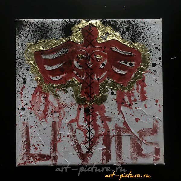 "PARTY canvas, oil, decorative plaster, gold leaf, threads"