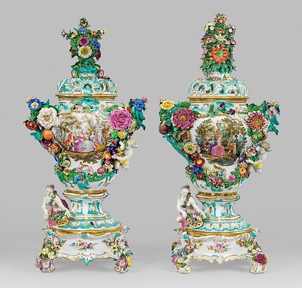 A couple of magnificent Meissen potpourri vases.