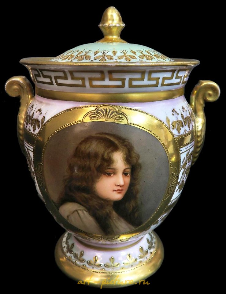 Royal Vienna Porcelain , Pair of 19th C. Royal Vienna Iridescent Painted Porcelain Va...