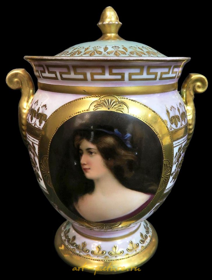 Royal Vienna Porcelain , Pair of 19th C. Royal Vienna Iridescent Painted Porcelain Va...