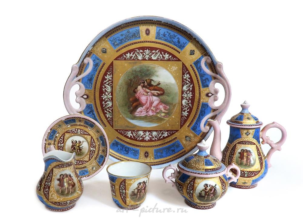 Royal Vienna Porcelain , FINE ROYAL VIENNA STYLE PORCELAIN TEA SET, 19TH C.