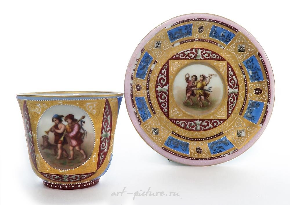 Royal Vienna Porcelain , FINE ROYAL VIENNA STYLE PORCELAIN TEA SET, 19TH C.