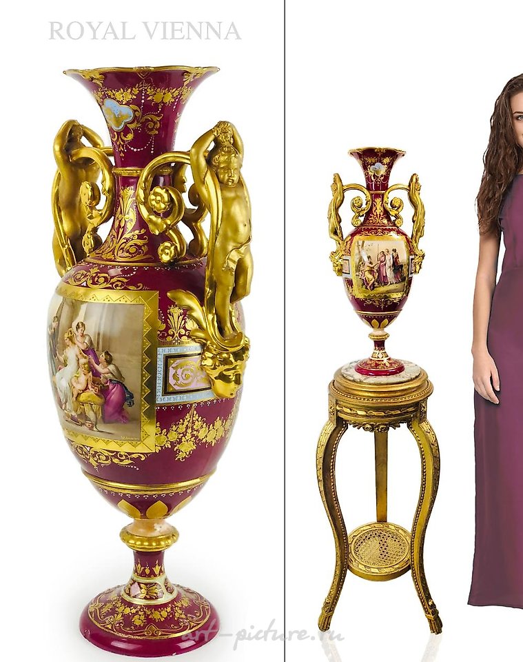 Royal Vienna Porcelain , A FINE HAND PAINTED ROYAL VIENNA FIGURAL VASE, SIGNED