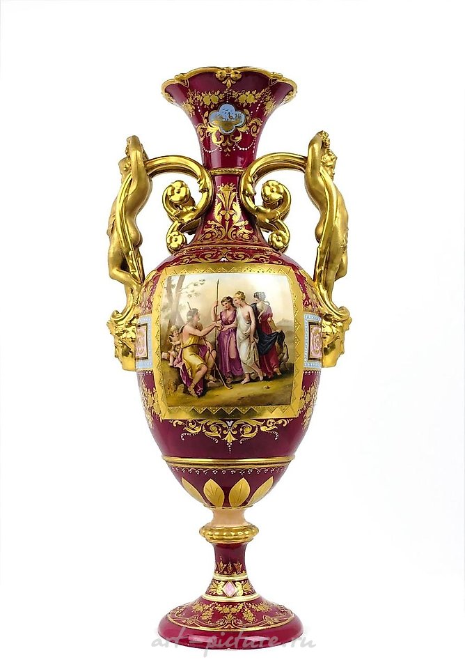 Royal Vienna Porcelain , A FINE HAND PAINTED ROYAL VIENNA FIGURAL VASE, SIGNED