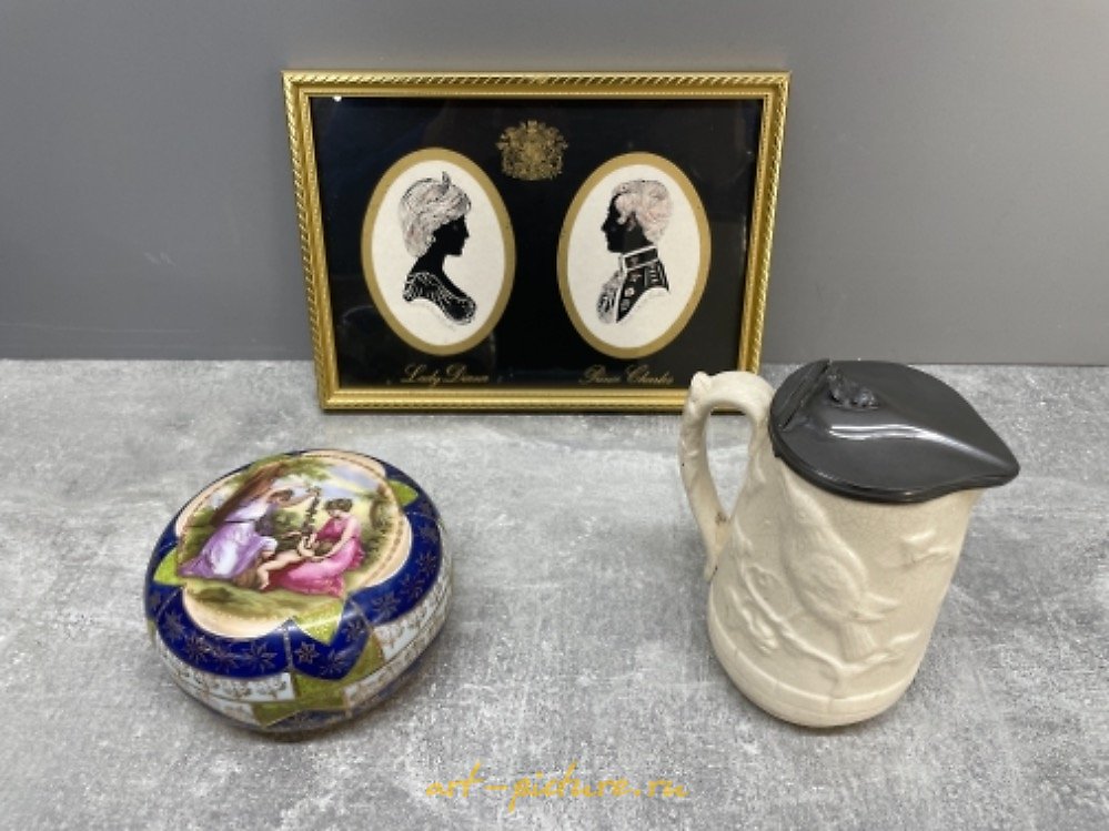 Royal Vienna Porcelain , A BOX OF MISCELLANEOUS ITEMS SUCH AS PEWTER TANKARDS ARTHURW...