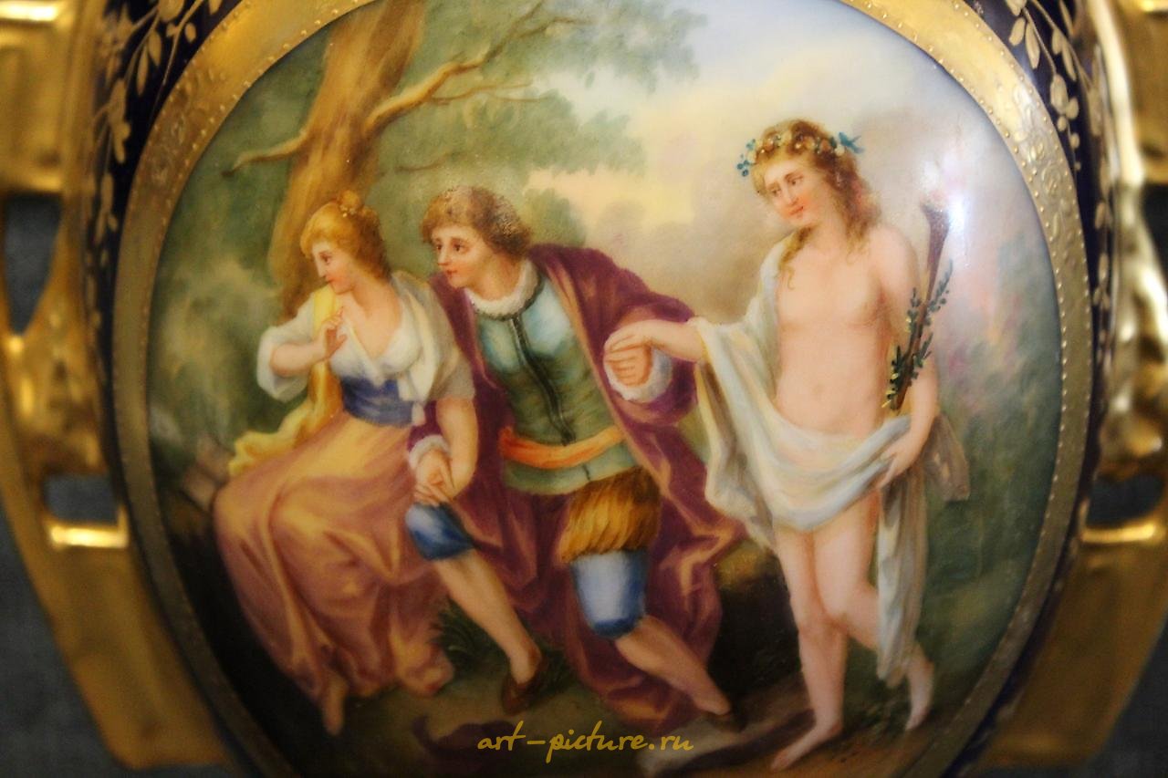 Royal Vienna Porcelain , (2) Exceptional Royal Vienna Hand Painted Urns
