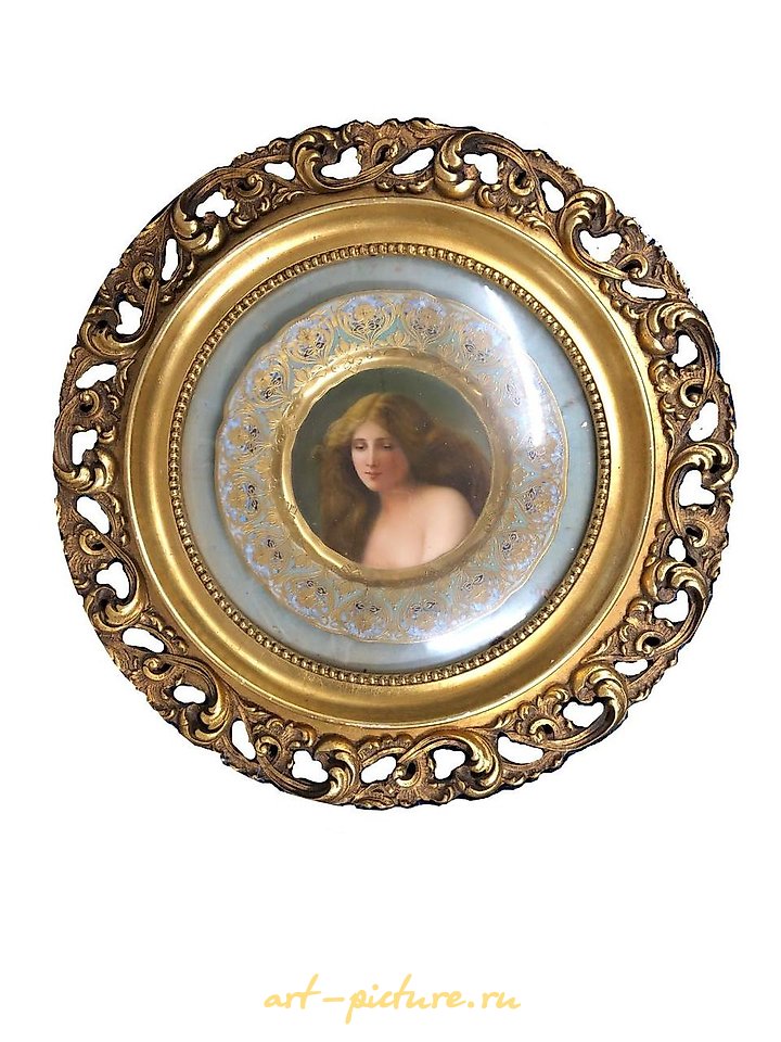 Royal Vienna Porcelain , Antique Royal Vienna plate with wooden frame.