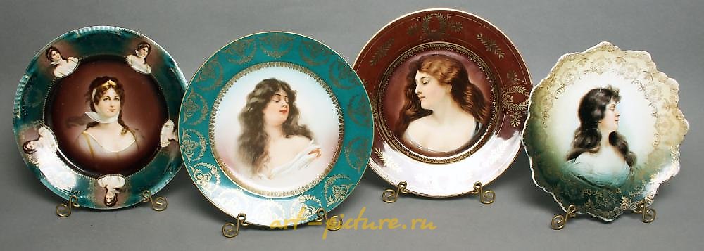 Royal Vienna Porcelain , (3) hand-painted china portrait plates, all women: (1) marke