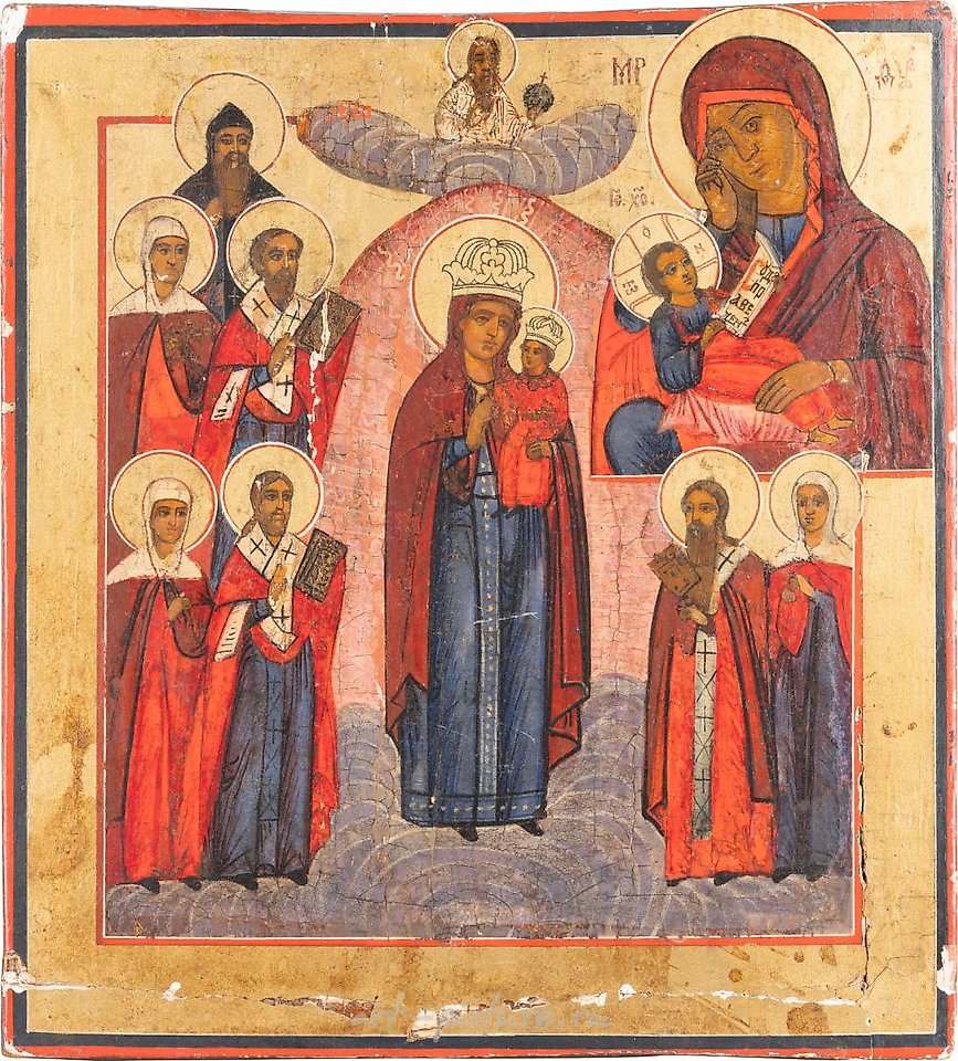 Russian silver , TWO ICONS SHOWING CHRIST PANTOKRATOR AND THE MOTHER OF GOD