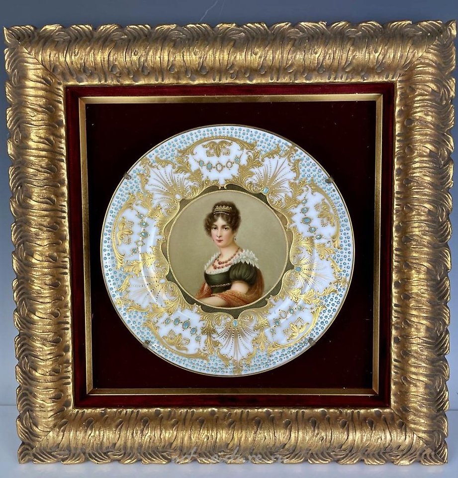 Royal Vienna Porcelain , ROYAL VIENNA JEWELLED PORCELAIN PLATE SIGNED WAGNER