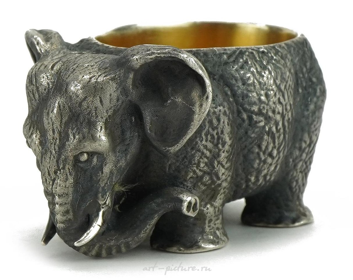 俄罗斯银 , 重的银色开放式大象形状的盐瓶