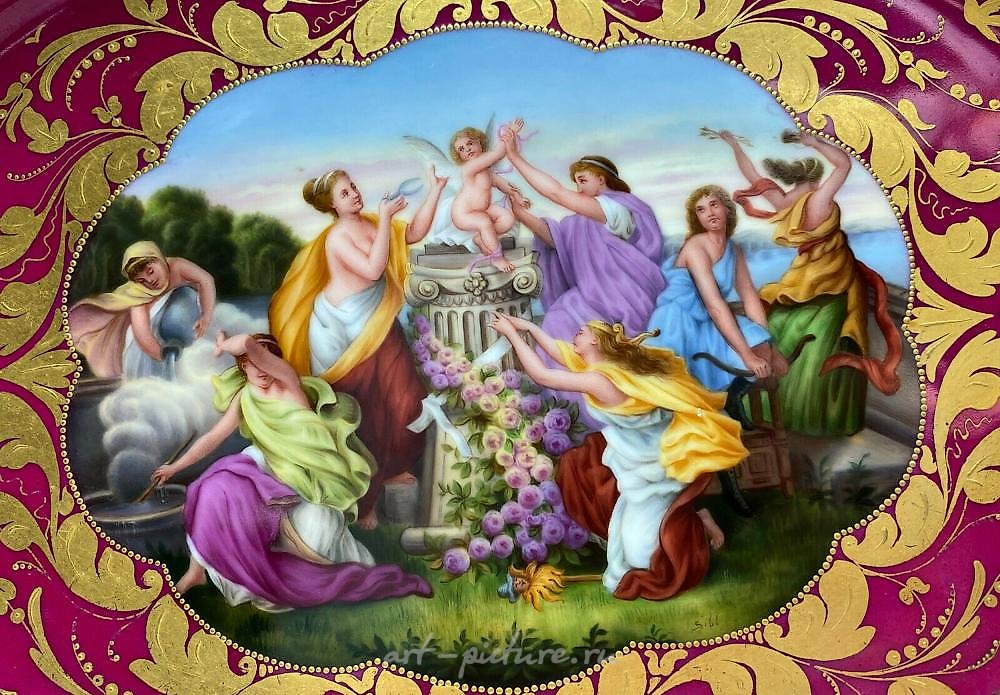Royal Vienna Porcelain , Royal Vienna Hand Painted Porcelain Tray Amor am Pranger