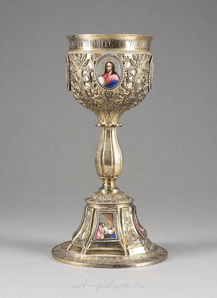 俄罗斯银 , 非常优雅的银杯，镶有镀金和珐琅。