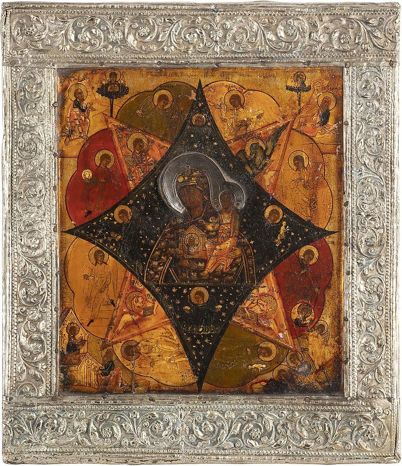 Russian silver , ICON WITH THE MOTHER OF GOD UNCONSUMED THORN BUSH
