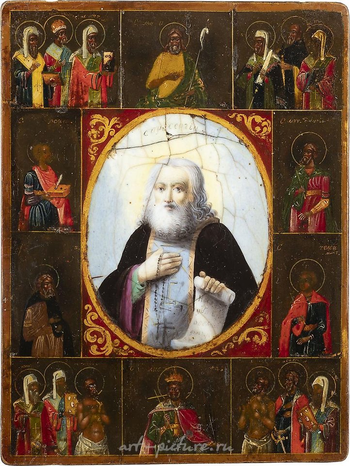 俄罗斯银 , 一幅小而罕见的图标，描绘了圣人谢尔盖·拉多涅日斯基
