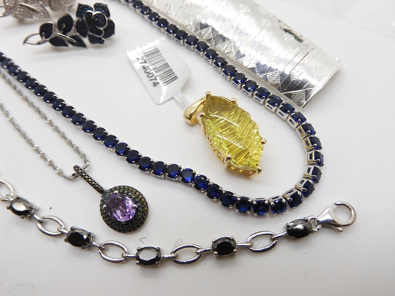 俄罗斯银 , 宽银手镯，银花吊坠