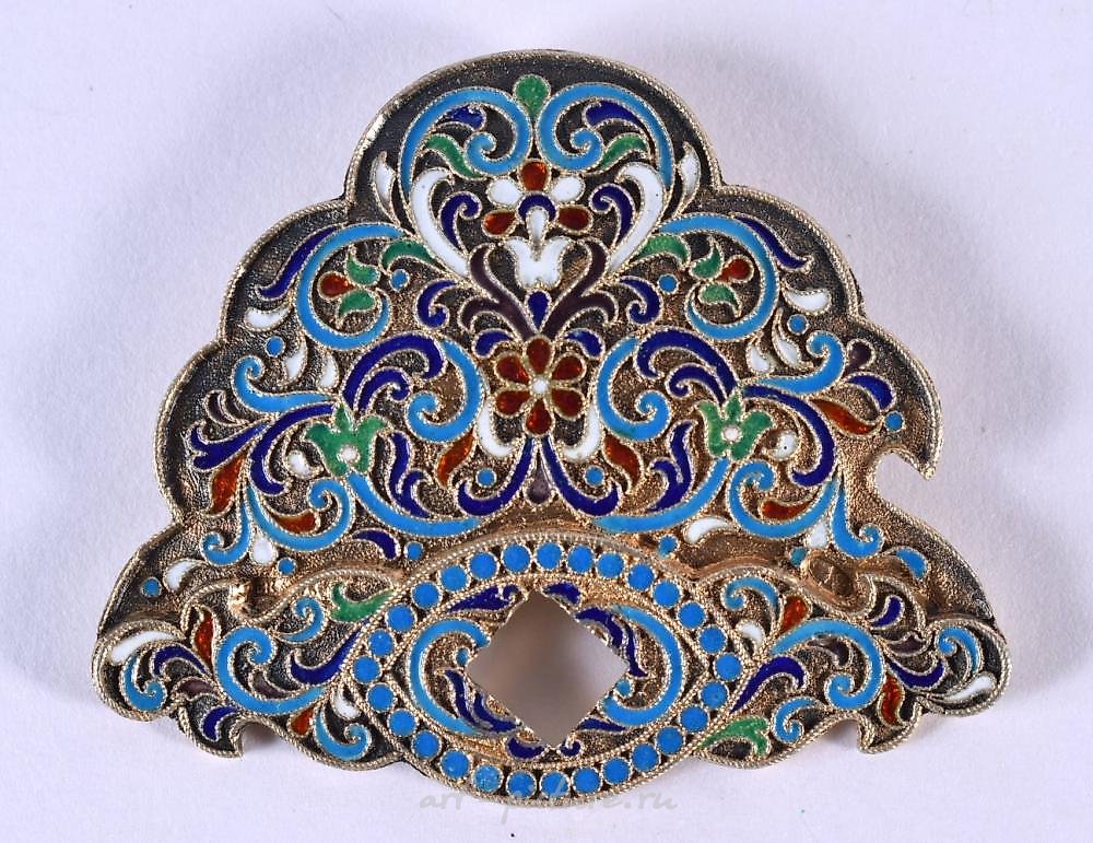 Russian silver , AN ANTIQUE RUSSIAN SILVER AND ENAMEL BUCKLE. 27.6 grams. 5.5...