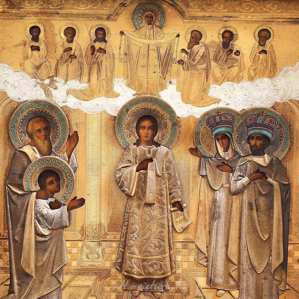 俄罗斯银 , 亚历山大·潘菲洛夫，木制图标，镶有金饰。