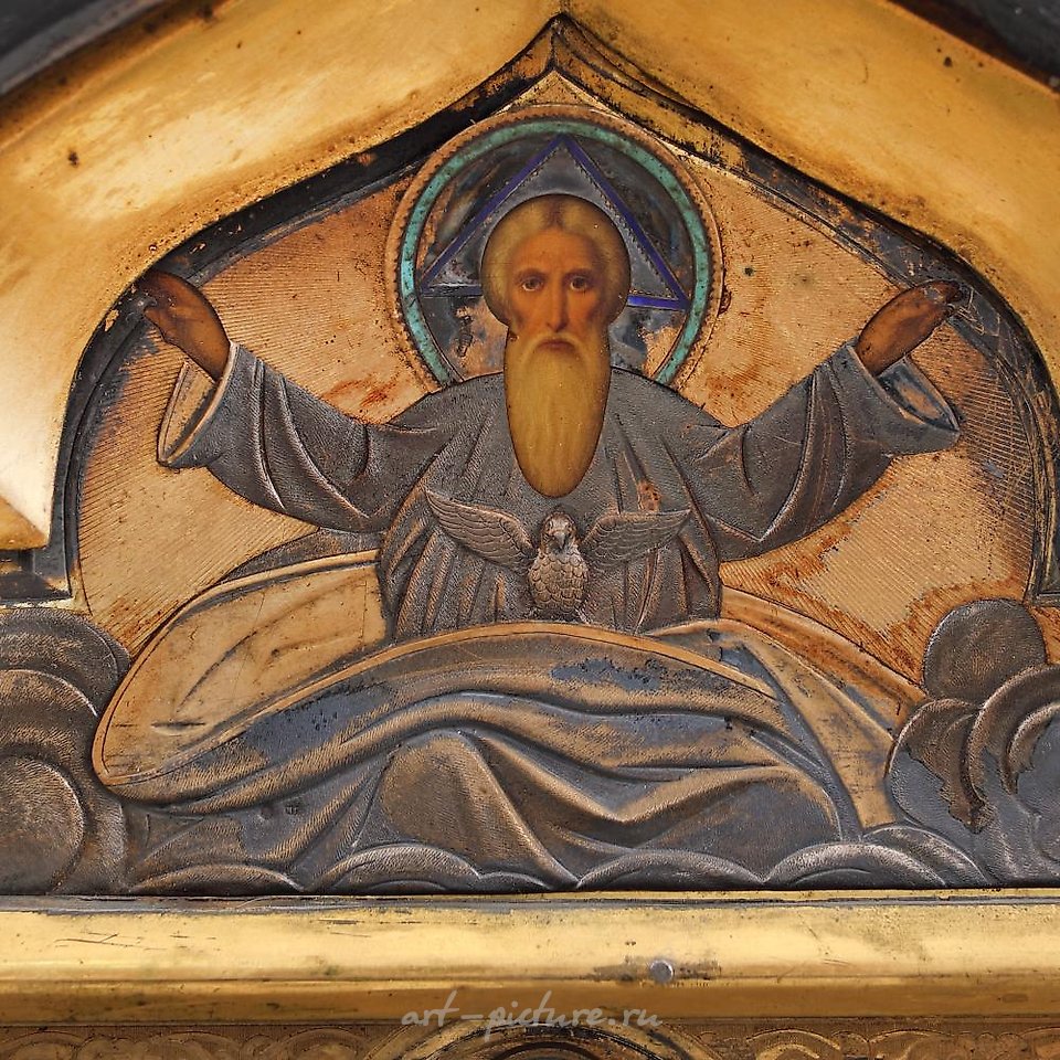 俄罗斯银 , 亚历山大·潘菲洛夫，木制图标，镶有金饰。