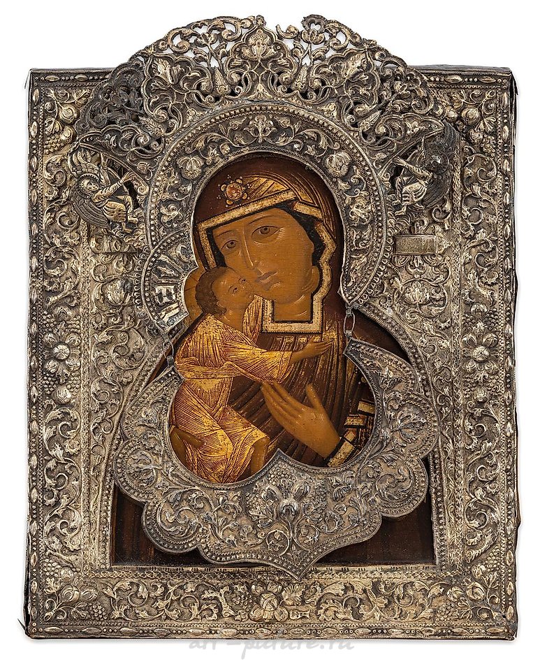 俄罗斯银 , 我们的费奥多罗夫斯卡娅夫人与银色chasuble的图标