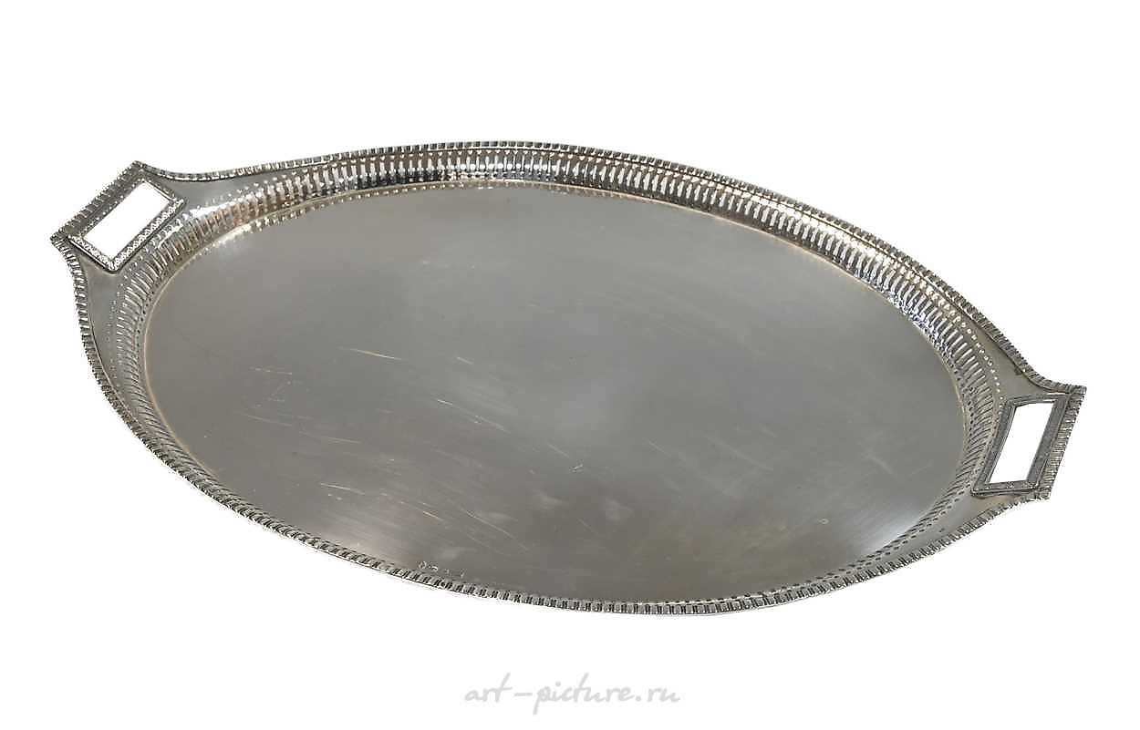 Русское серебро , Серебряный поднос из русского металла начала 19 века с двумя ручками
