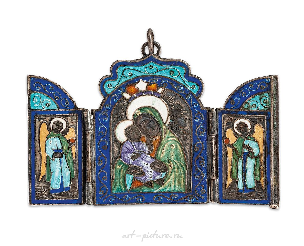 Russian silver , TRIPTYCH ICON WITH SILVER FRAME AND ENAMEL DEPICTS...