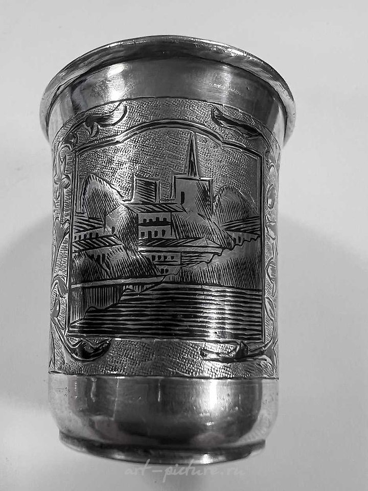 Russian silver , Four Russian metalwares silver vodka tumblers.