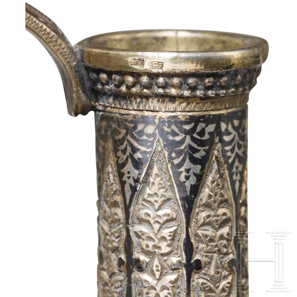 Russian silver , A silver-gilt and niello decanter, circa 1900