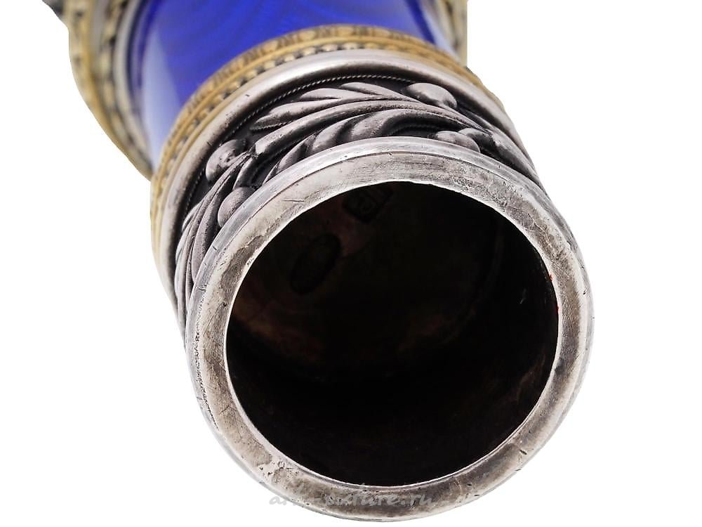 Русское серебро , Русская Императорская ручка для трости из позолоченного серебра и эмали.