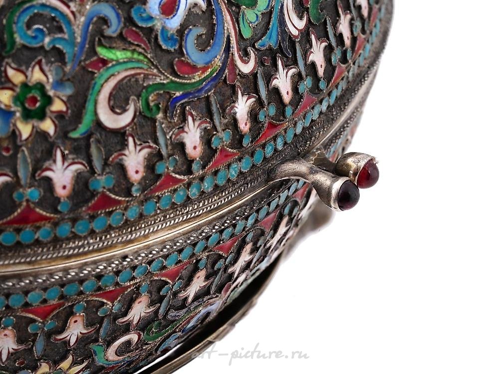 Russian silver , RUSSIAN GILT SILVER CLOISONNE ENAMEL EGG CASKET