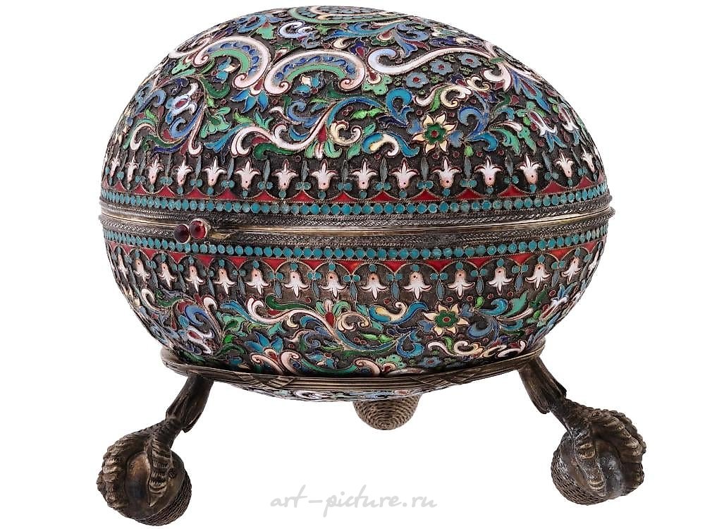 Russian silver , RUSSIAN GILT SILVER CLOISONNE ENAMEL EGG CASKET