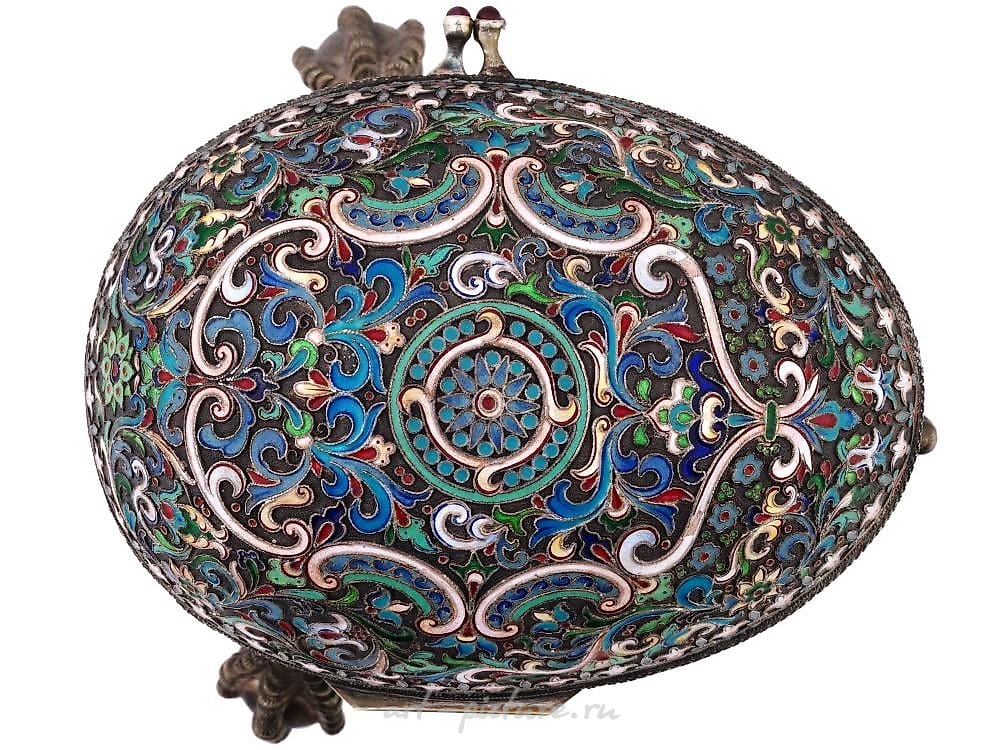 Russian silver , RUSSIAN GILT SILVER CLOISONNE ENAMEL EGG CASKET