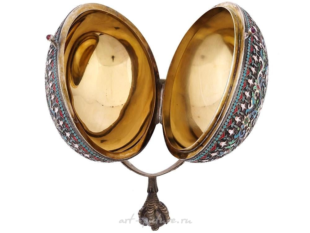 Russian silver , RUSSIAN GILT SILVER CLOISONNE ENAMEL EGG CASKET
