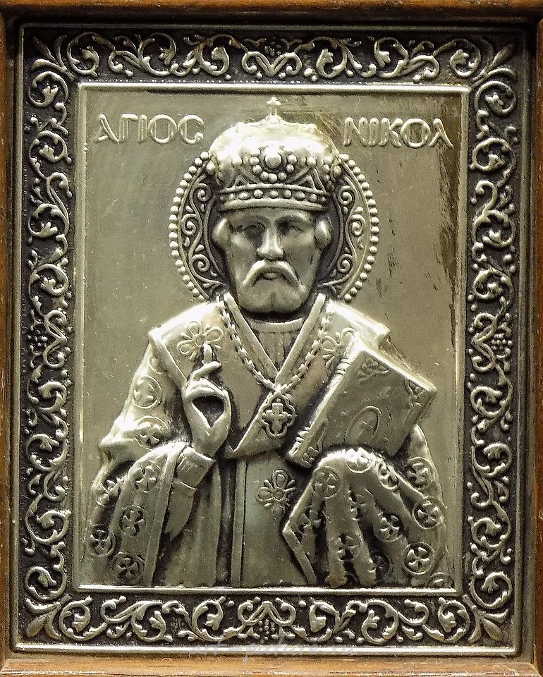 俄罗斯银 , 精致的小俄罗斯图标，放在精美的木框中。