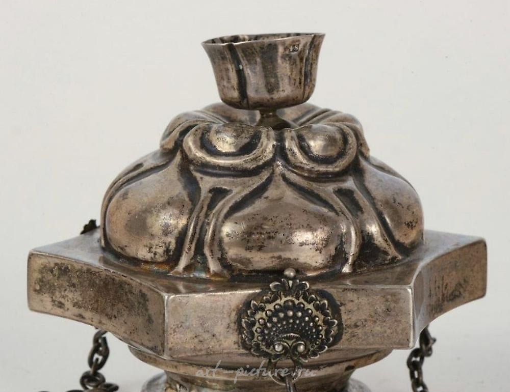Русское серебро , РУССКАЯ ПРАВОСЛАВНАЯ КАДИЛЬНИЦА ИЗ СЕРЕБРА 84 ПРОБЫ С ДРАГОЦЕННЫМИ КАМНЯМИ