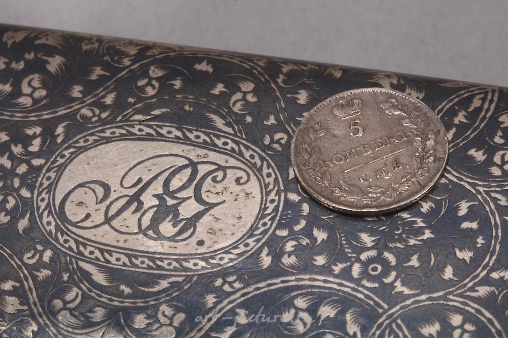 Русское серебро , Русская серебряная табакерка 19 века с чернью