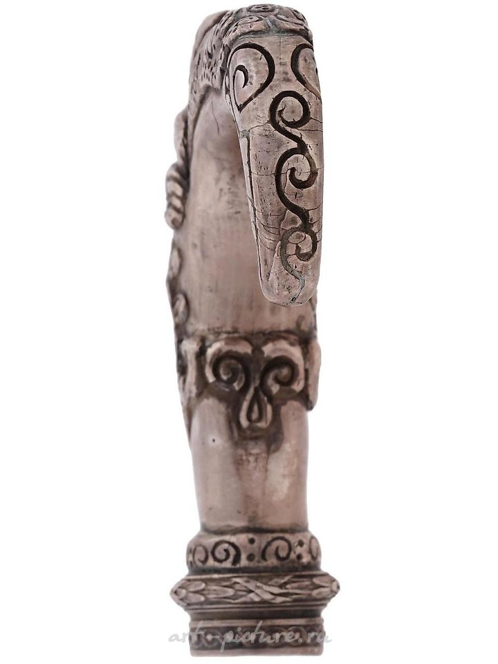 Русское серебро , Большая русская серебряная литая изогнутая рукоятка для трости