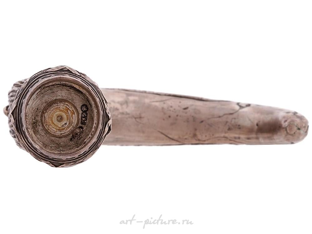 Русское серебро , Большая русская серебряная литая изогнутая рукоятка для трости
