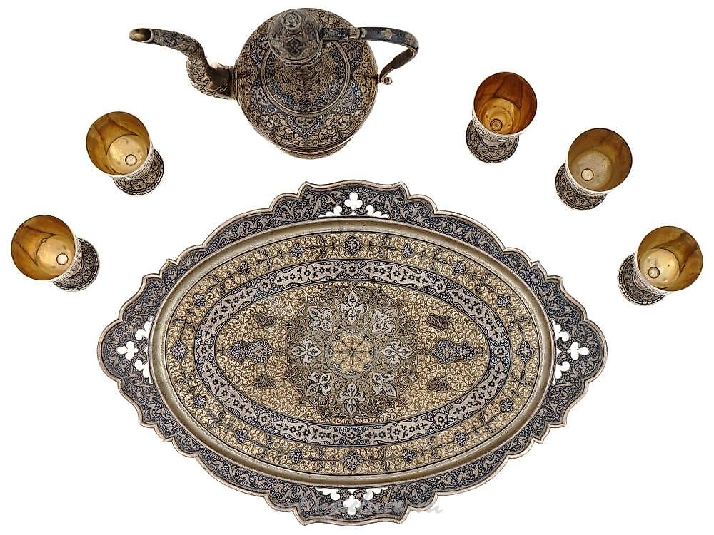 俄罗斯银 , 镀金的银制干邑酒服务套装"Kubachi"