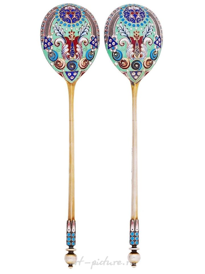 Русское серебро , Серебряные ложки русского серебра 84 пробы с позолотой и эмалью