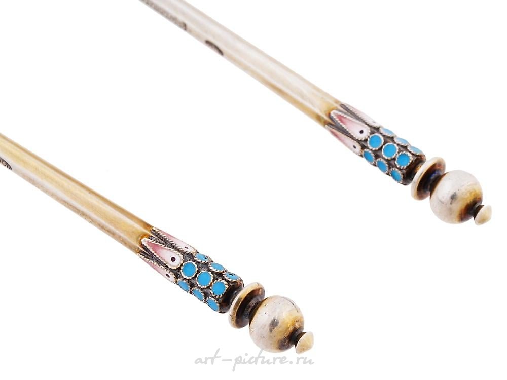 Русское серебро , Серебряные ложки русского серебра 84 пробы с позолотой и эмалью