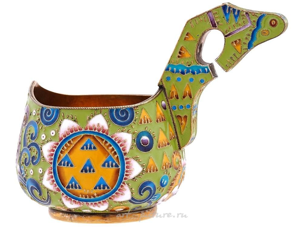 Русское серебро , Ковш русский, позолоченный серебром 84 пробы и эмалью