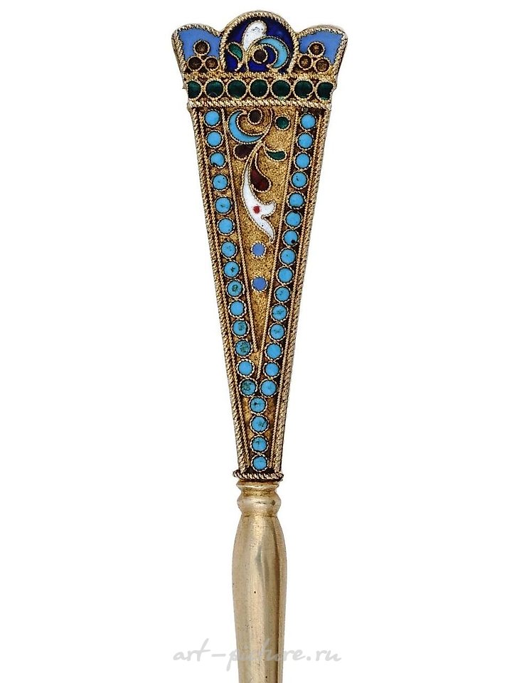 Русское серебро , Серебряная ложка русского производства с позолотой 84 пробы и эмалью