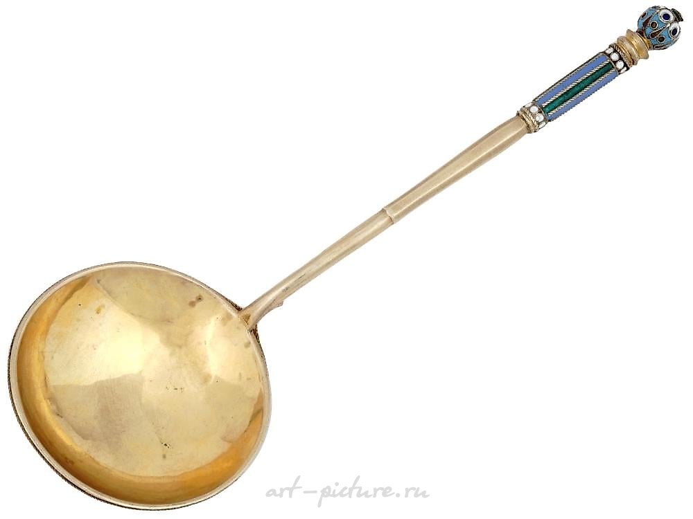 俄罗斯银 , 镀金和珐琅技术制作的银汤匙