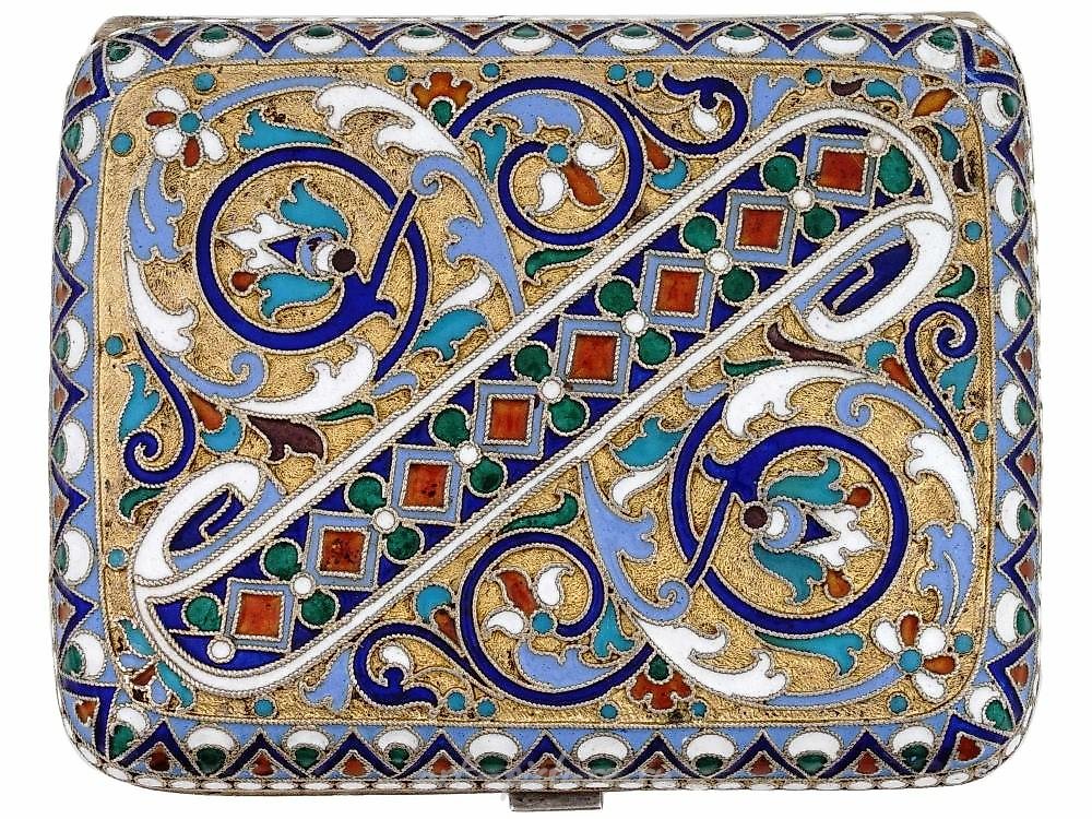 Russian silver , RUSSIAN SILVER CLOISONNE ENAMEL CIGARETTE CASE