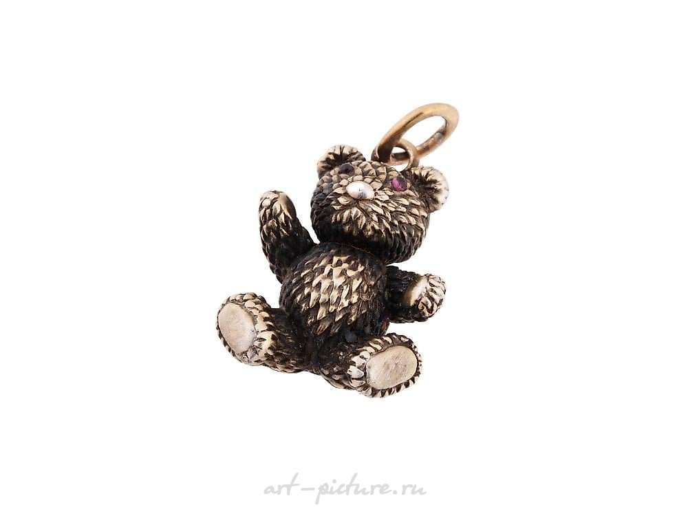 Russian silver , RUSSIAN 88 SILVER GILT AND RUBY TEDDY BEAR PENDANT
