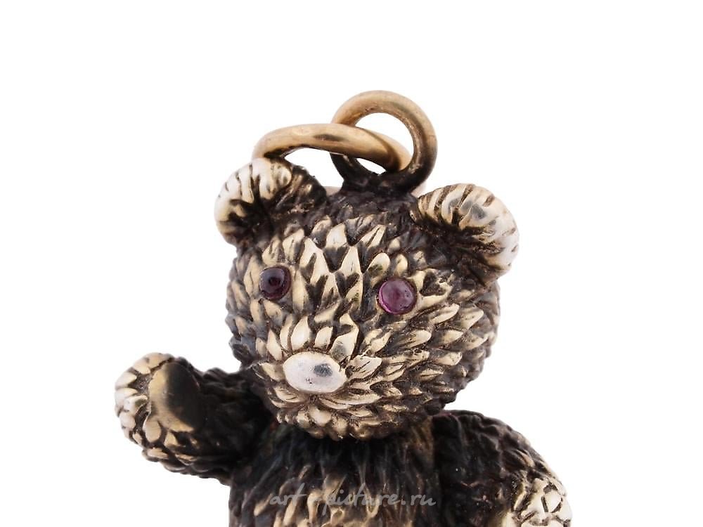 Russian silver , RUSSIAN 88 SILVER GILT AND RUBY TEDDY BEAR PENDANT