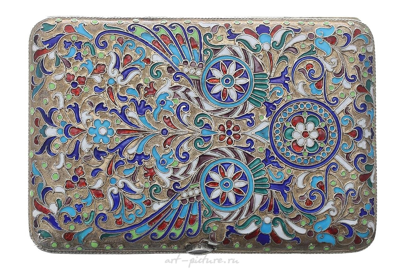 Russian silver , Russian silver-gilt and cloisonné cigarette case, with dense ...